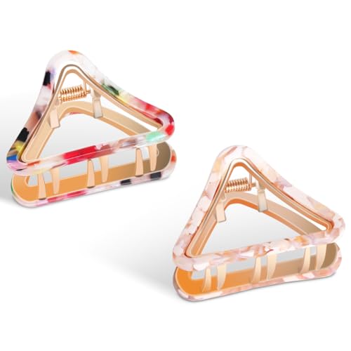 SXQLYH Pinzas para el pelo de acetato, 5 cm, 2 unidades, pinzas triangulares, pinzas de pelo medianas, pinzas antideslizantes, pinzas pequeñas para el pelo para mujeres y niñas (2 unidades C)