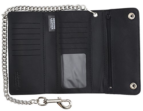 Image of RFID Blocking Men's Tri-fold Vintage Long Style cow Leather With Chain card holder Wallet,MADE IN USA