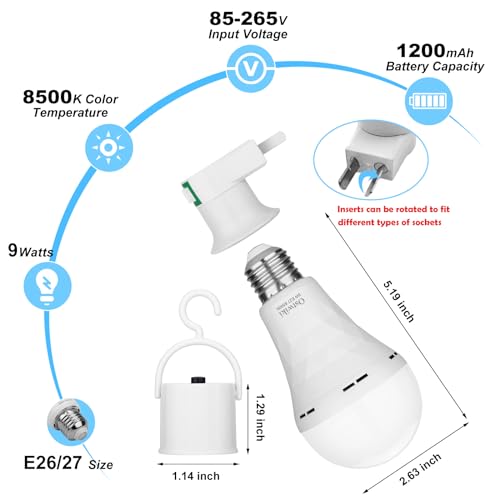 Ostwiki 6 PACK EMERGENCY LIGHT BULBS Emergency Rechargeable Light Bulbs,6 Pack Battery Operated Backup Light Bulb For Power Outage Camping Outdoor Hurricane 9W E27 8500K 1200Mah White Equivalent Self-Charging Led Light Bulbs thumb #1