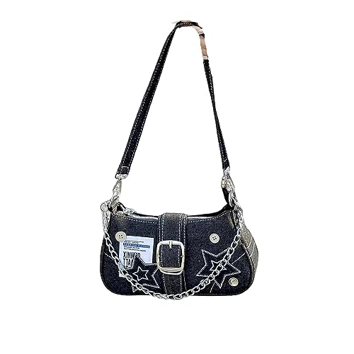 HIQUAY Bolsa de ombro Grunge Hobo Fairy Grunge Y2K vintage bolsa tiracolo para mulheres, Preto