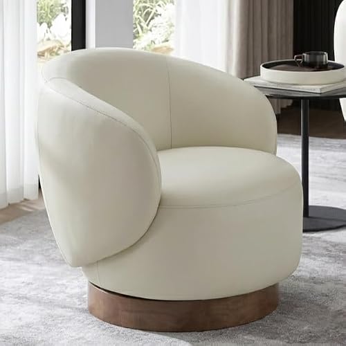 KISLOT Swivel Accent Chair Modern Round Barrel Armchair with Upholstered Faux Leather for Living Room Bedroom Waitingroom,1 Box,Cream