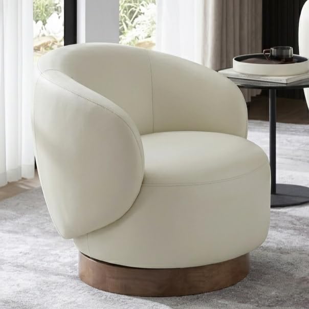 Image of KISLOT Swivel Accent Chair Modern Round Barrel Armchair with Upholstered Faux Leather for Living Room Bedroom Waitingroom,1 Box,Cream