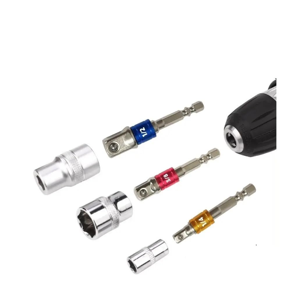 3 szt. Zestaw adapterów gniazd udarowych 1/4" uchwyt sześciokątny do 3/8" 1/2" napęd wiertarki Zestaw przedłużek