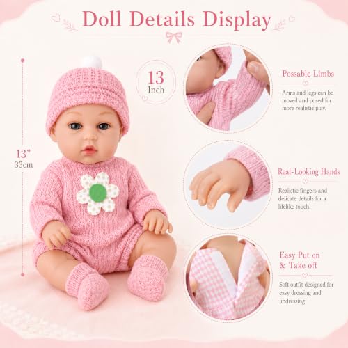 13 Inch Baby Doll Set with Crib, Bunny, Hat and Feeding Accessories - Image 5