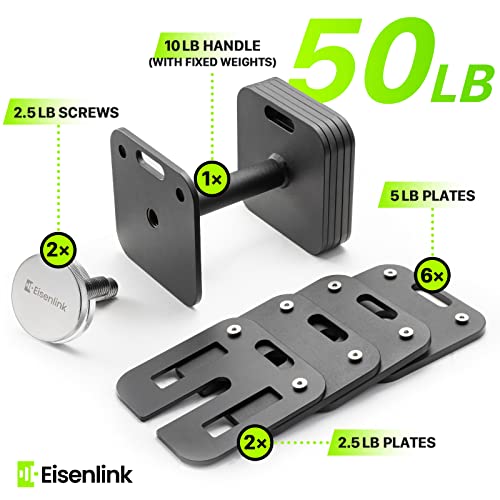 Eisenlink Adjustable Dumbbells, 50Lbs Adjustable Dumbbell Set Quick-Lock Adjustable Dumbbell Ergonomically Square Weight Set With Anti-Slip Steel Handle Home Gym Fitness (50Lbx1) #TOP3