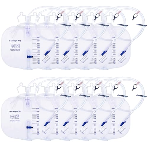 4000ml Urinary Drainage Bag, 10 Pack Catheter Bags for Women and Men, Professional High Capacity Urinary Drainage Bags with Anti-Reflux Chamber,50” Drainage Tube, Adjustable Clips & Hanging Hook