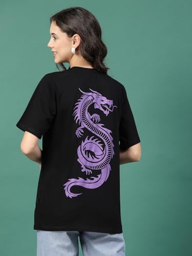 Image of Rigo Back Printed Half Sleeves Round Neck Oversized T-Shirt for Women | Drop Shoulder T-Shirt for Women | Loose Baggy Fit T-Shirt for Women /Girls
