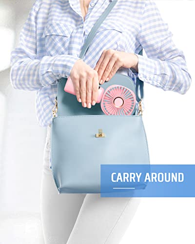 FAPPEN Mini Handheld Fan, Portable USB Hand Held Fan, Rechargeable 5 Speeds Folding Hand Fan with Base and Lanyard for Home Office Bedroom Outdoor Travel(Pink) - Image 3