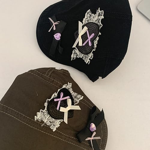 Girls Painter Hat French Heart Hat Lacework for Holiday Photography Handmade Elegant Bowknot Painter Hat3