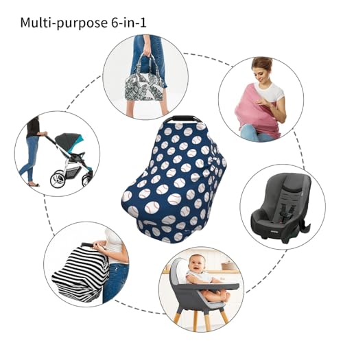 Image of Baseball Blue Baby Stuff Car Seat Cover for Baby,Mom Nursing Breastfeeding Covers,Multi-Use Car Seat Canopy Carrier Cover,Stroller Cover Newborn Shower Gift for Boys Girls