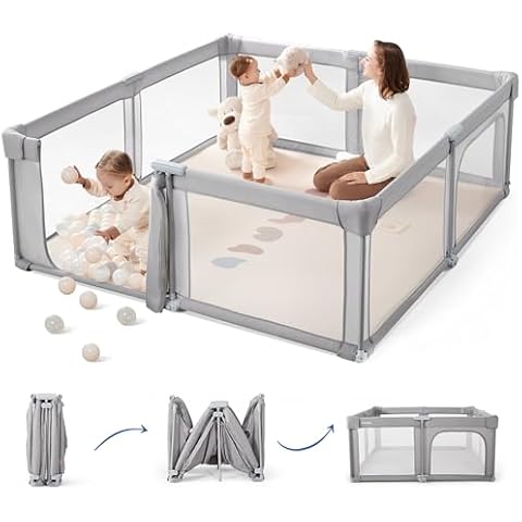 Sweeby Baby Playpen, 59x59 Inch Baby Gate Foldable Playpens for Babies and Toddlers, Extra Large Playpen with Door Play Yard for Baby Fence Indoor and Outdoor Play Pen, Gray Cover