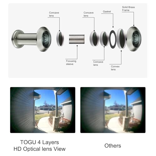 Image of TOGU TG2614YG-SN Brass UL Listed 220-degree Door Viewer with Heavy Duty Privacy Cover for 1-3 /8 inch to 2-1 /6 inch Doors, Brushed Nickel Finish