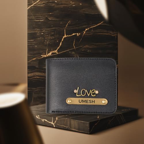 Image of ncgifts Men's Customized Wallet I Personalised Slim Stylish Leather Purse with Name & Charm I Unique Birthday Anniversary Gift for Men Boy Love Husband Employees Clients (Black)