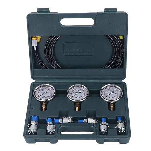 Kit di prova della pressione idraulica portatile 3 6 raccordi 3 tubi flessibili Scatola di prova della pressione idraulica industriale per escavatori Pompe Compressori Presse idrauliche Resina ABS L
