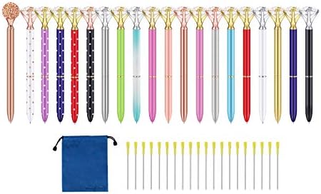 Big Diamond Pen 20 Pieces Rhinestones Crystal Metal Ballpoint Pens Black Ink With 20 Pack 3.2'' Ballpoint Pen Refills, Different Colors (20Pcs Big Diamond Pen)