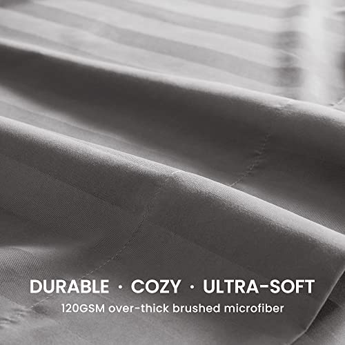 SLEEP ZONE Striped Cooling Sheets Set Full Size - Fitted Flat Sheet & Pillowcase Sets 4 Piece - Super Soft Stripe Bed Sheet, Easy Care, Deep Pocket (Gull Grey, Full)