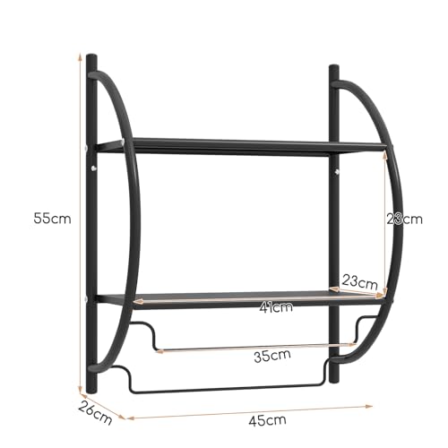 Miniatura 7 de Lifezeal Estante Toallero De Pared, Baño Con 2 Estantes Y 2 Barras De Hierro Cromado, Multifuncional, 45 X 25,5 X 55 Cm, Capacidad De Peso 14 Kg Negro