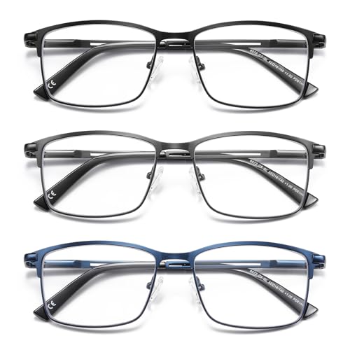 Image of LKEYE Progressive Multifocus Reading Glasses Men No Line Multifocal Transition Blue Light Readers Metal Wide Frame Eyeglasses