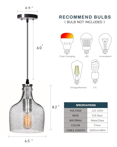 Casamotion Pendant Lighting Kitchen Island Hand Blown Marble Clear Glass Cluster Modern Farmhouse Light Fixtures Over Dining Room Table Bottle Shape 8.2 Inch H 3 Pack thumb #5