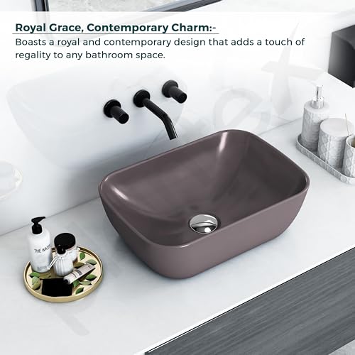 Image of Plantex Basin for Bathroom /Ceramic Table Top Wash Basin /Over Counter Washbasin for Restaurant, Hotel (Brown, 18 x 13 x 5.5 Inch)