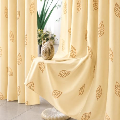 Image of THE LINEN COMPANY Printed Curtains 9 Feet Long, Duck Canvas Cotton Leaf Curtains for Hall, 9ft Set of 2, Pan Print