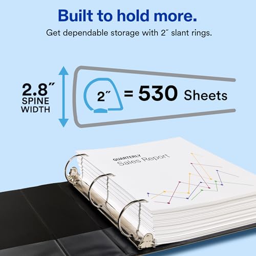 Image of Avery Showcase Standard View 3 Ring Binder, 2 inch Slant Rings, 530-Sheet Capacity, 2.8 Inch Wide Spine, 1 Black Binder, Ideal for Lightweight Organization and Occasional Referencing (19700)