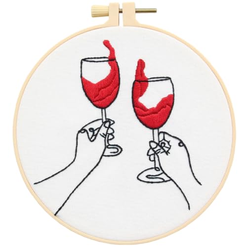 Image of Crafmanoe Romance Embroidery Kits for Beginners Adults, Hand Embroidery Starters Kits, Stamped Cross Stitch Kits for Adults Anniversary Valentine's Day Gifts, Embroidery Hoop, Thread & Video Tutorial