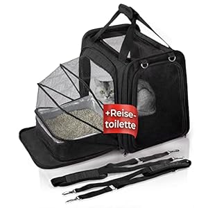 YOU DECIDE MUNICH Katzen-Transportbox [mit Katzenklo] Katzen-Transport-Tasche Katzen Tasche auch große Katzen, Tragetasche mit Katzentoilette, Katzen-Box Autoreise faltbar CAT´S Premium Suite schwarz