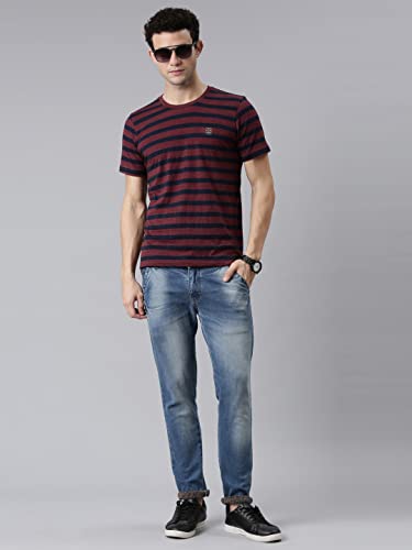 Image of F A S O Men's T-Shirt - Super Soft Combed Cotton Rich Fabric Sporty Striped Design Customized Comfort Fit