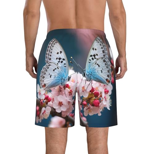 Spring Flowers Butterfly Print Mens Casual Shorts Drawstring Summer Beach Stretch Shorts Novelty Swimtrunks3