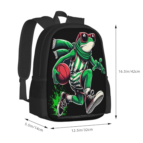 Cool Frog Basketball Player Backpack Large Capacity Backpacks Leisure Travel Daypack 12.5X5.5X16.5 inch2