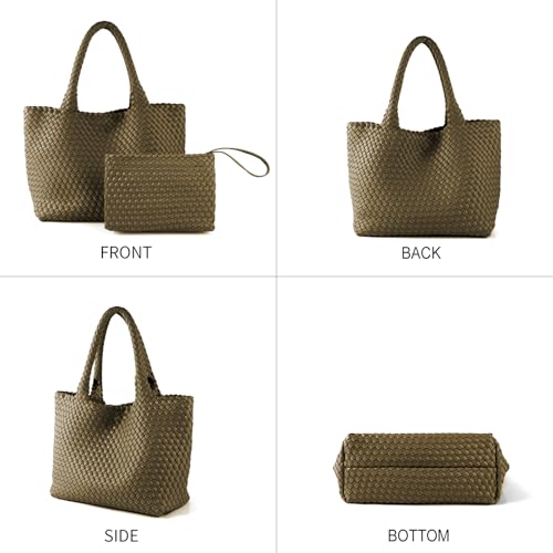 Image of Woven Tote Bag for Women Vegan Leather Handwoven Bags with Small Purse