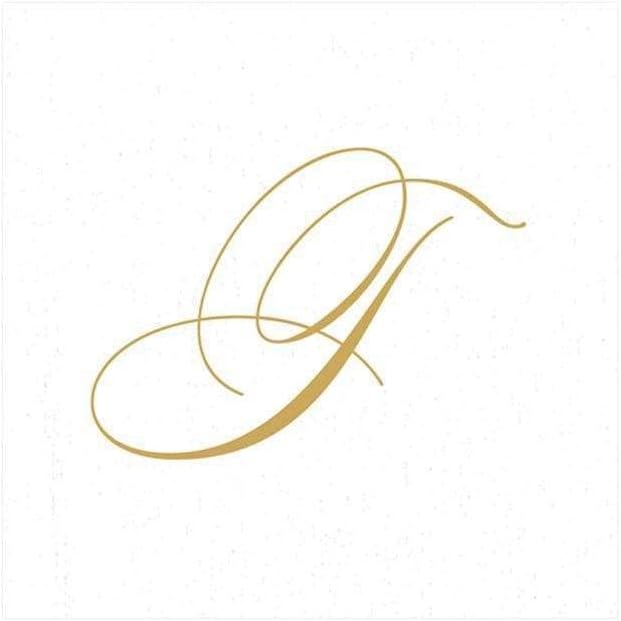 Caspari White Pearl & Gold Paper Linen Boxed Cocktail Napkins in Letter T - Three Packs of 30