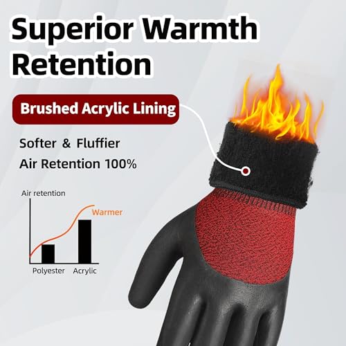 Schwer 3 Pairs Winter Work Gloves with 3/4 Double-Dipped Coating, Thermal Insulated Gloves with Grip & Abrasion Resistance, ANSI A2 Cut Resistant Warm Glove for Cold Weather, Snow, S, CR3313 — view 2