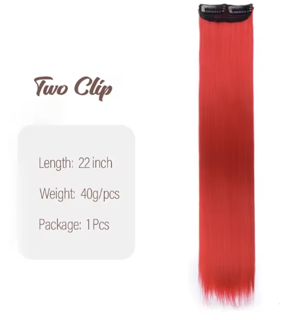 2 x Clip-In Hair Extension Highlights Streaks, Colourful Hair Highlights (2 Clips Red - 40 Grams x 1) - Image 2
