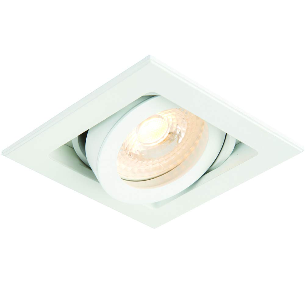Single Square Adjustable Head Ceiling Spotlight – White – GU10 50W Max – Recessed/Flush Modern Tilting Dimmable Box Downlight/Down Lighter – Kitchen Office Corridor Spot Lamp
