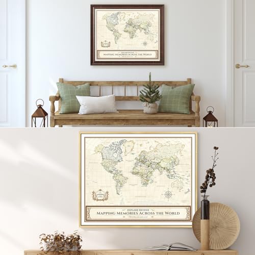 Image of DECORARTS - Personalized World Travel Map with Pins, Custom Name, Pin Board Canvas Wall Art, Colorful Classic World Decor, Optional Wood Frame, Giclee Print, Handcrafted in USA, 20x16''