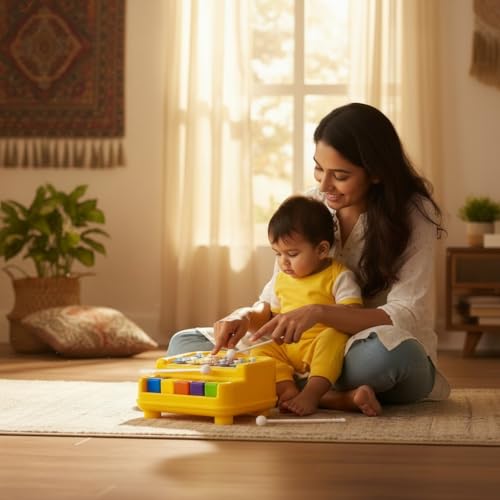 Image of Xylo Piano for Toddlers 1-4 Years | 2-in-1 Xylophone & Piano Musical Toy | 5 Colour Keys + 2 Mallets | BIS Certified, Non-Toxic, Made in India | First Musical Instrument (5 Keys