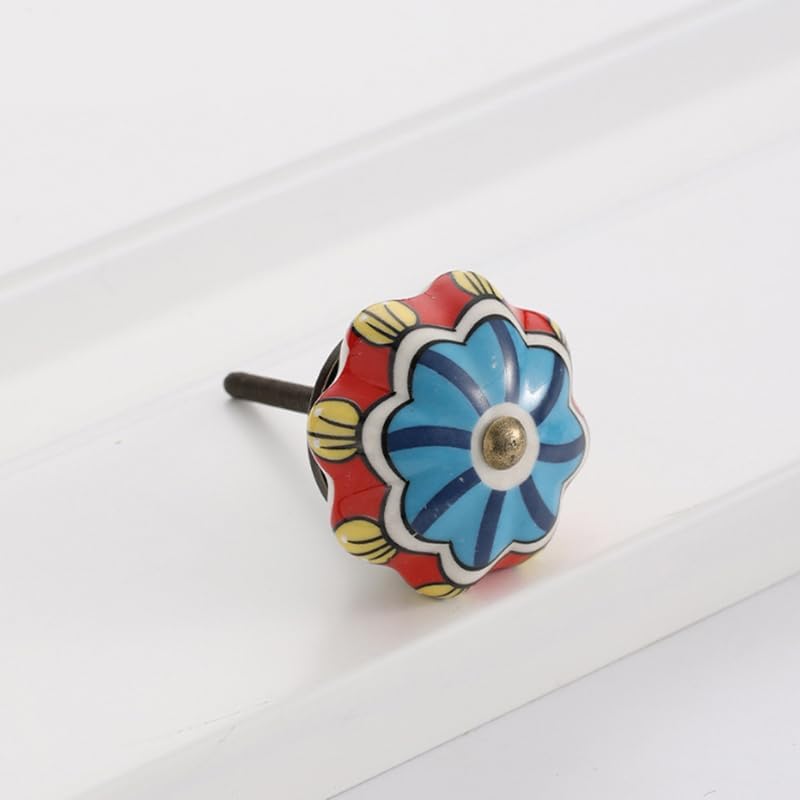 1x Ceramic Knob for Cabinet Dresser Drawer and Furniture Hand Painted Antique Boho Cupboard Pull Knob Multicolor