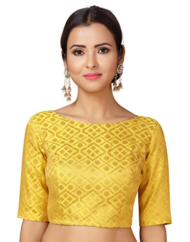 Image of Studio Shringaar Women's Readymade Brocade Elbow Length Sleeves Saree Blouse