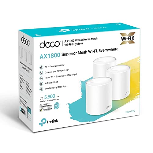 Image of Deco X20 AX1800 Whole Home Mesh Wi-Fi 6 System, AI-Driven Mesh, Quad-Core CPU, Up to 5,800 Sq ft Coverage, Compatible with Amazon Alexa, Pack of 3 Compatible with TP-Link