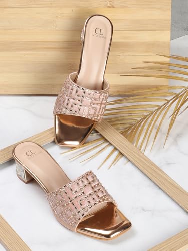 Image of Carlton London Women Stylish Fashion Embellished Ethnic Sandals for Outdoor, Party, Wedding and Holidays with Block Heels