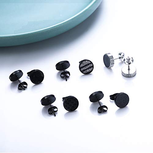 YADOCA Black Round Stud Earrings Set for Men Women 316L Surgical Stainless Steel Matte Black Ear Studs 5 Pairs 4mm-12mm4