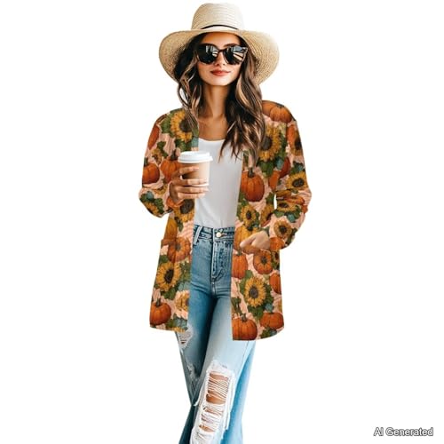 Image of Women's Lightweight Cardigans with Pockets Trendy Long Sleeve Open Front Cardigan Casual Tops Jackets Fall Oufits S-2XL