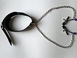 Healthy Care Sex Collar with Nipple Clamps Breast Clamps,Single Bell - Fetish Leather Bondage Kit SM Black Neck
