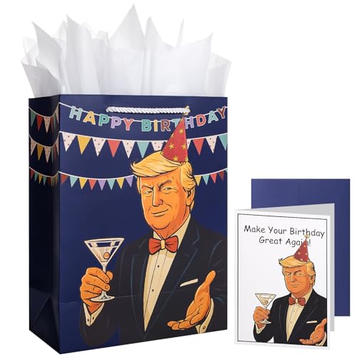 Crisky Funny Birthday Gift Bag for Men with Funny Birthday Card for Men Women Him Her, Blue Gift Bags Great for 30th, 40th, 50th, 60th Bday for Dad Boyfriend Best Friends Coworker