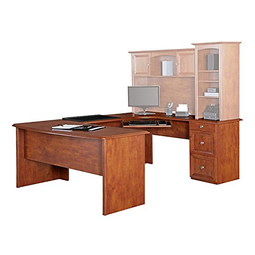 Realspace Broadstreet Contoured U-Shaped Desk, Desk with 92"L Connecting Bridge/Shell, Maple - Hutch
