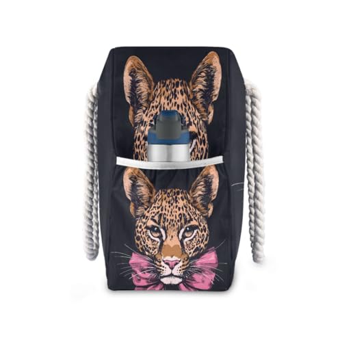 ALAZA Leopard Bow Black Large Beach Bag Shoulder Swim Tote Bag for Gym Travel Women3