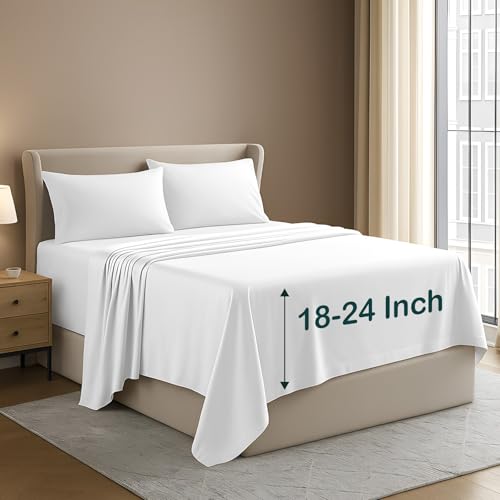 NON Sticky cotton 4 Piece King Extra Deep Pocket Sheet Set, 100% Egyptian Cotton, Soft and Breathable Bedding Sheets, Fits 18