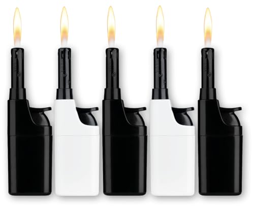 Komfort Feuerzeug 5er Pack – Ergonomisch - Barrierefrei - Seniorengerecht– Nachfüllbare Piezo Gasanzünder mit Leichtbedienung – Black & White – Für Kerzen, Grill & Outdoor